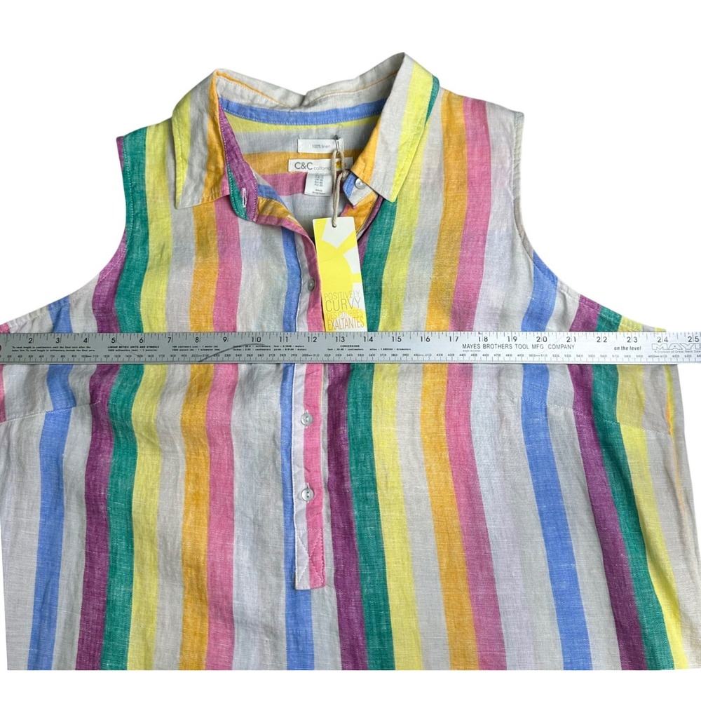 C&C California Womens 1X Linen Shirt Dress Sleeveless Multicolor Stripe NWT - Picture 9 of 16